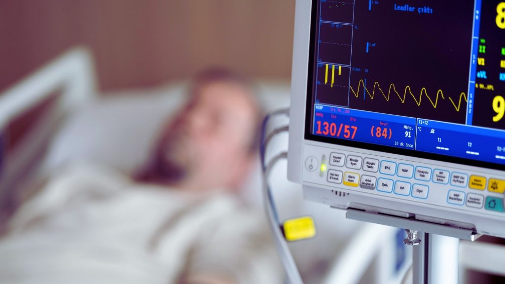 Hospital monitor showing vital signs during a medical emergency related to meth use