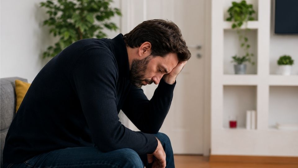 Co-Occurring Disorders: When Mental Illness and Addiction Show Up Together hero image of a man depressed and on substances.