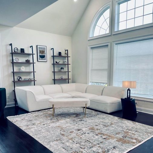 Bright living room with large windows