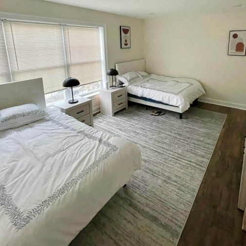 Bedroom with two beds and modern decor